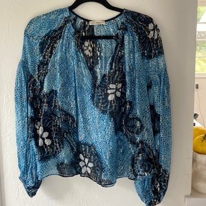 Ulla Johnson Sanya printed silk lurex blouse blue size 4